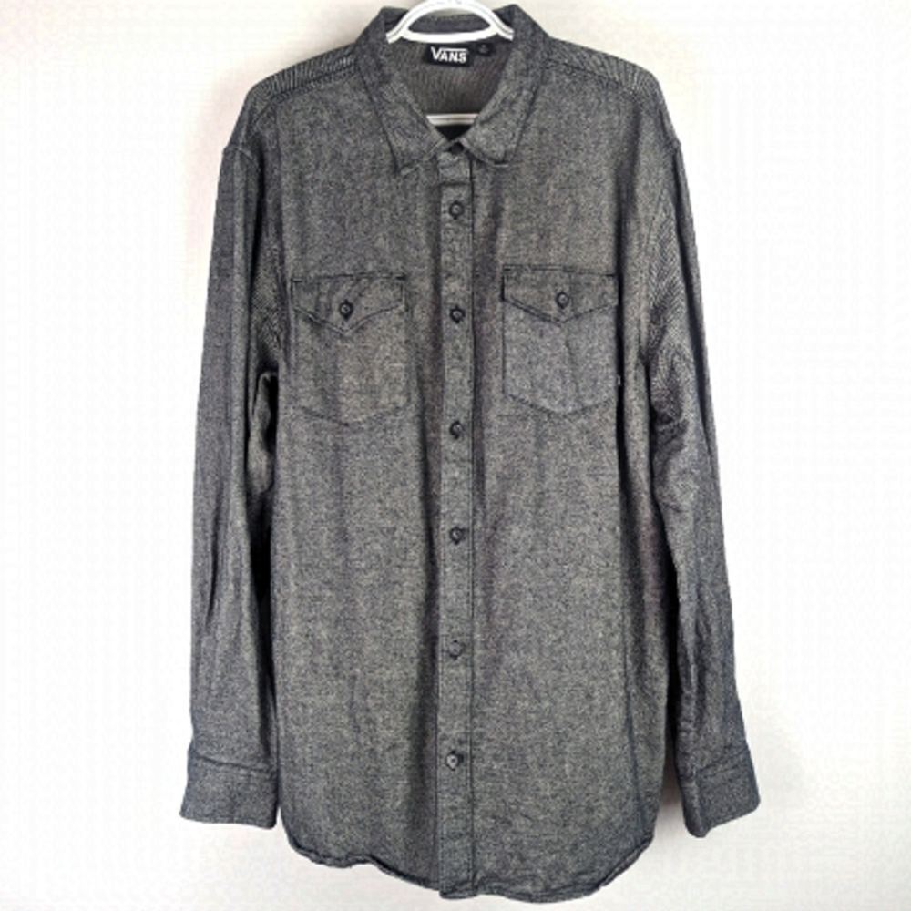 VANS 100% Cotton Dark Heathered Grey Button Down Shirt